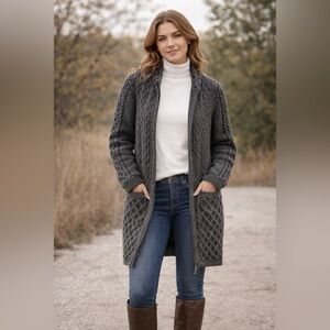 Aran Crafts Plated Coat with Celtic Zip in Charcoal Mix Size XL